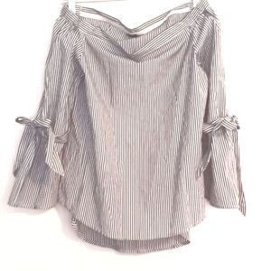 Etam Paris "Off the Shoulder" Striped Blouse in Blue & White (EU Size 36/US S)